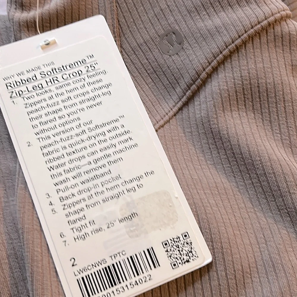 NWT Lululemon Ribbed Softstreme Zip-Leg High-Rise Cropped Pant 25" Taupetastic - Picture 3 of 14
